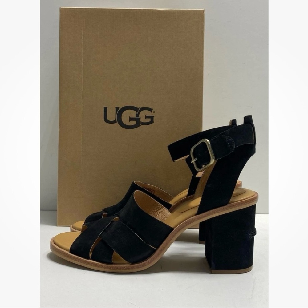 UGG Women's Black Suede Block Heel Sandals